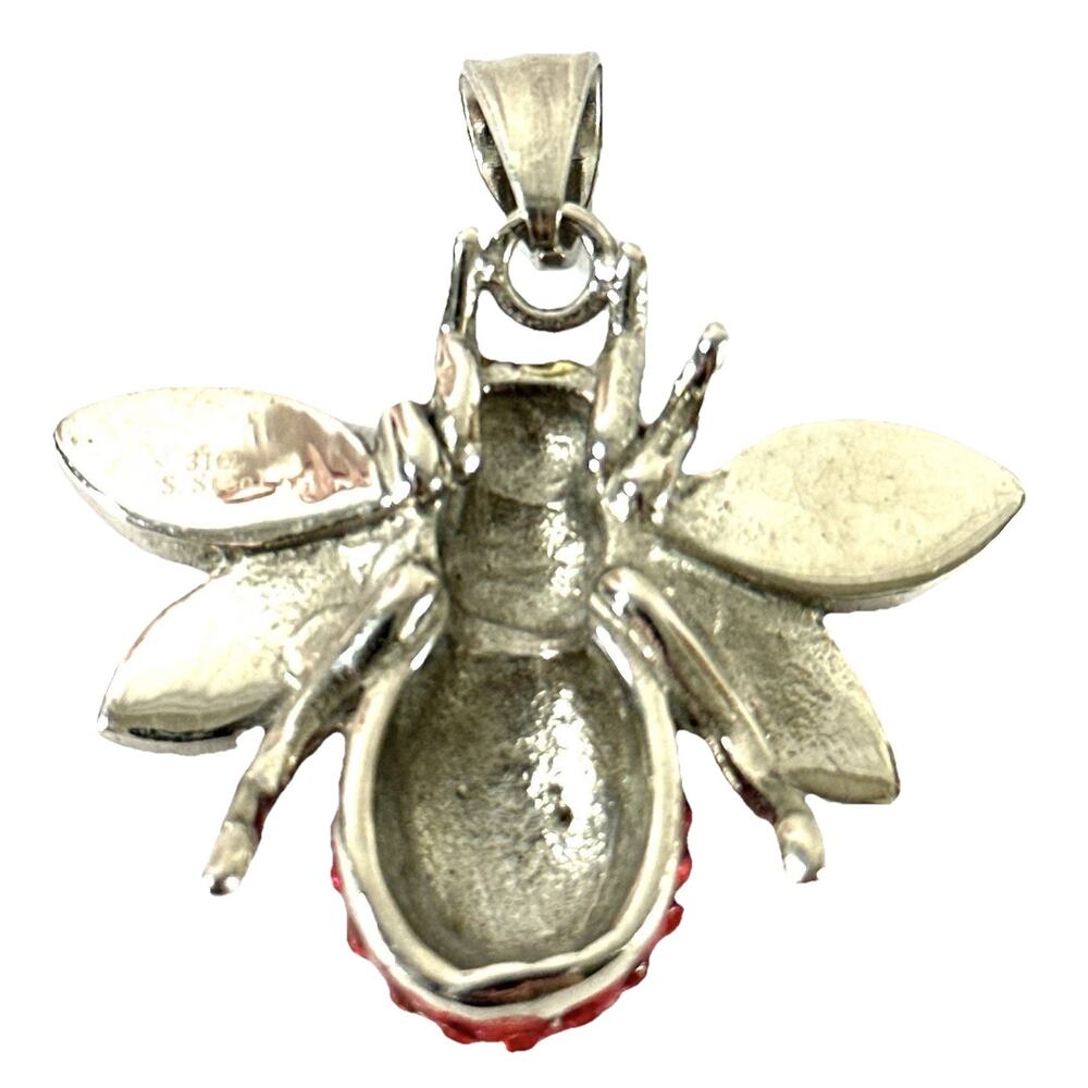 Colorful Bee Pendant 316L Stainless Steel Red Green Rhinestone Insect - Picture 5 of 6